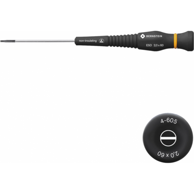 Отвертка шлицевая антистатическая ESD BERNSTEIN B с вращающейся рукояткой 0 B4-605