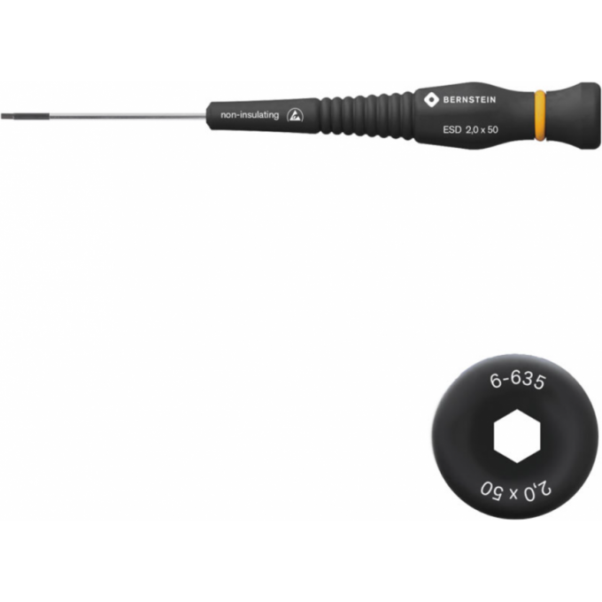 Отвертка шестигранная антистатическая ESD BERNSTEIN с вращающейся рукояткой ⌀2 мм B6-635