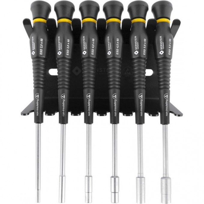 Набор антистатических отверток BERNSTEIN с вращающейся рукояткой ESD, 6 шт B6-660